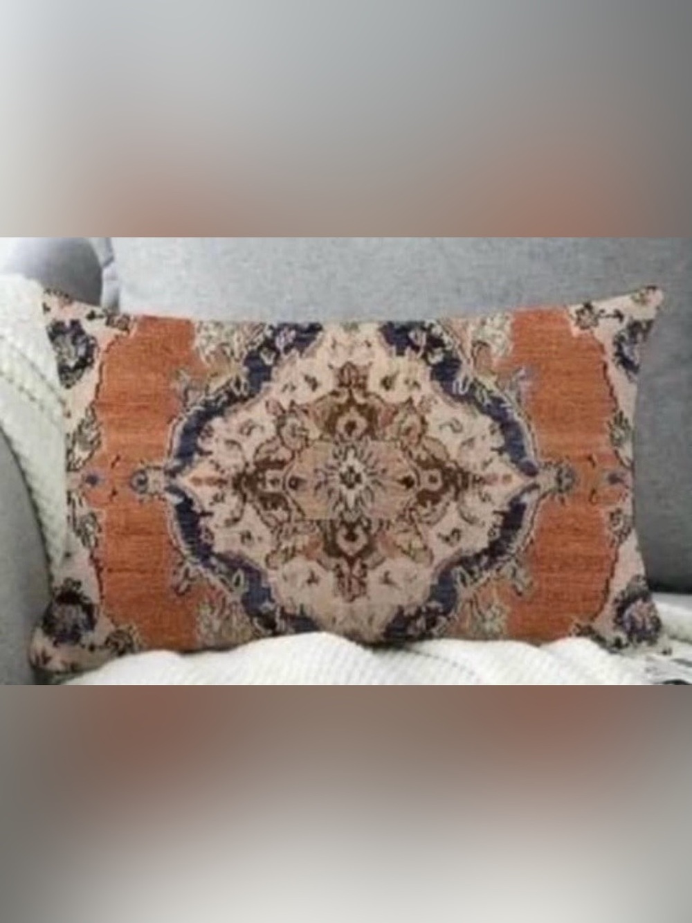 Decorative Lumbar Medallion Throw Pillow - Beige, Brown, Navy